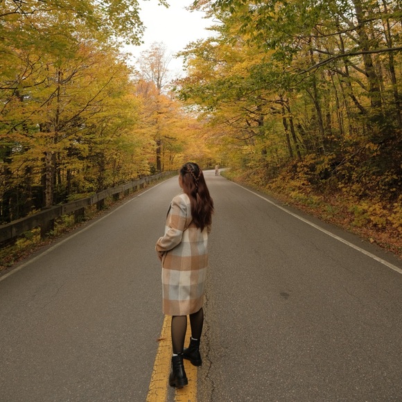 DKNY Single Breasted Plaid Woven Walker Coat Wool Blend Pea Coat - Picture 8 of 8